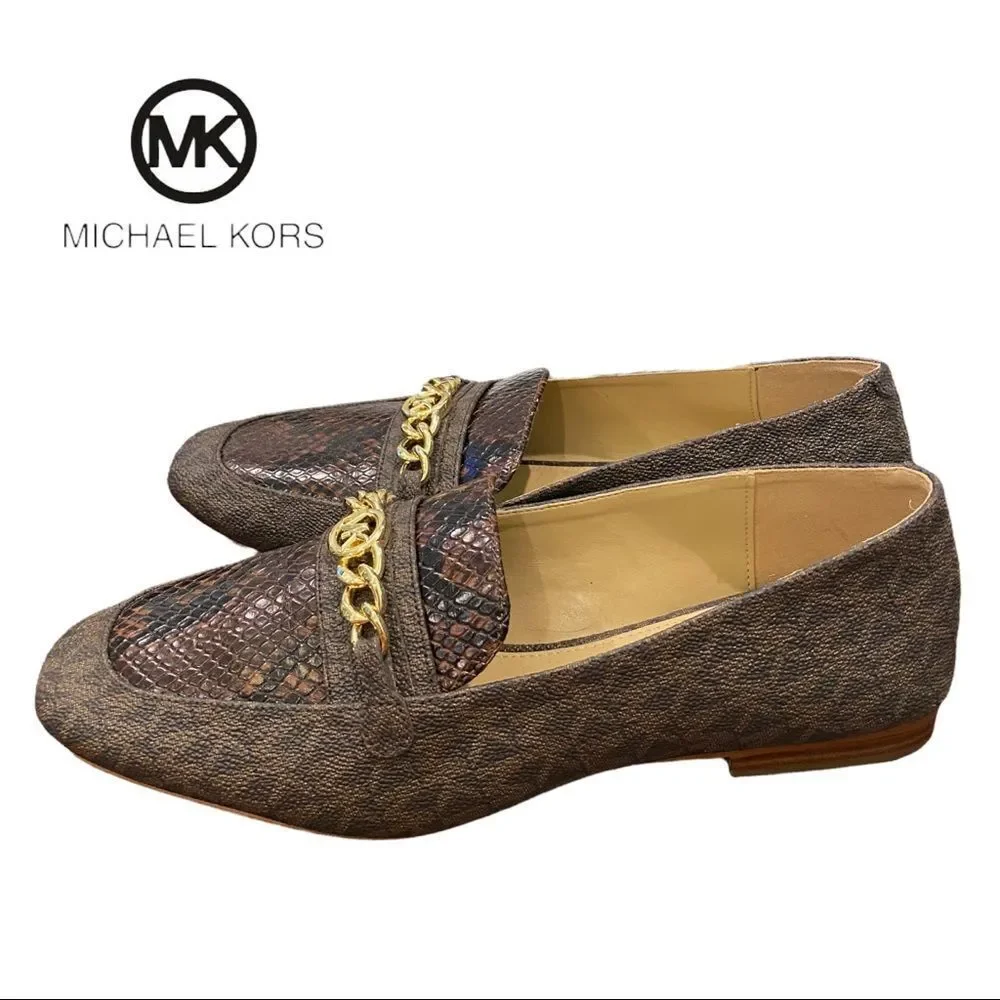 Michael Michael Kors Signature Snake Gold Chain Loafers Flats 7.5